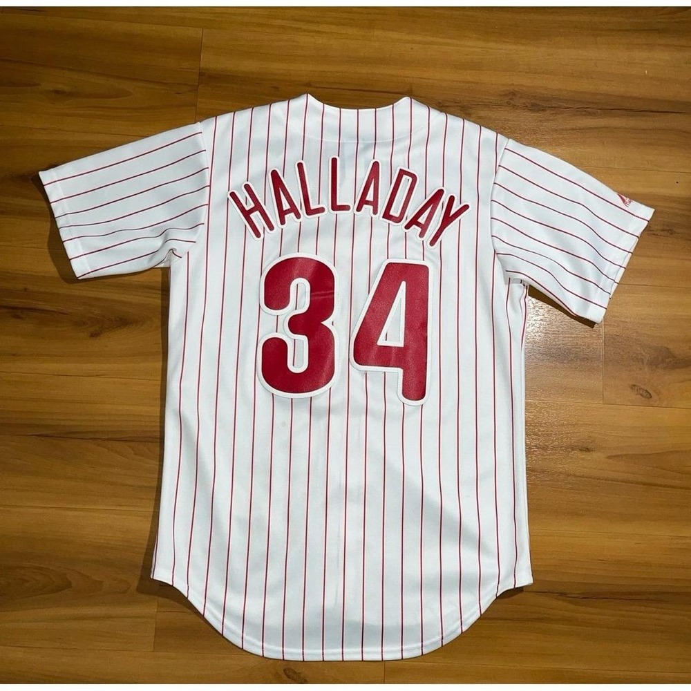 Majestic Philadelphia Phillies Roy Halladay  34 MLB Button Up Baseball Jersey